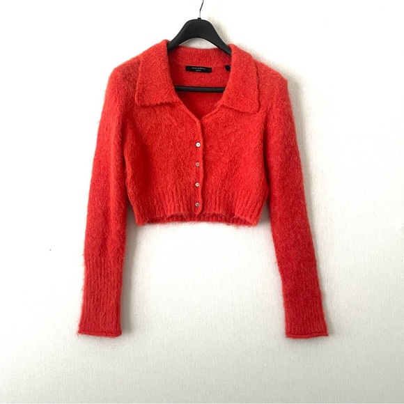 All Saints Alpaca Ork Cardigan Sweater in Lava Red - Picture 4 of 13